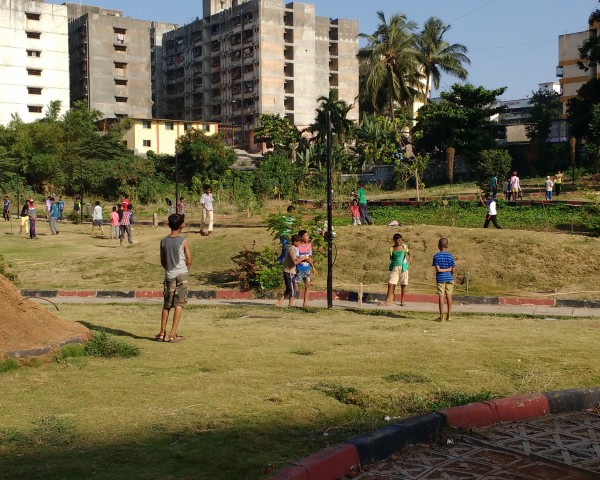 The ground with boys playing